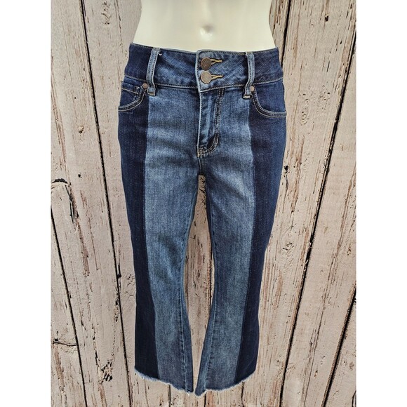 ALK Women's 2 Cabi Hi-Low Cropped Kick Back Low Rise Denim Blue Jean Ankle Pants - Picture 2 of 9